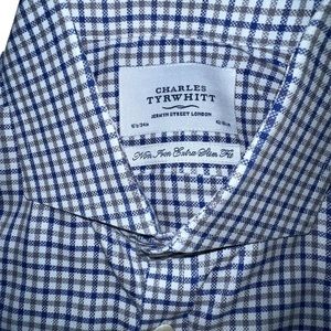 Charles Tyrwhitt extra SLIM FIT Shirt 16.5/34 - blue/white/gray check plaid.